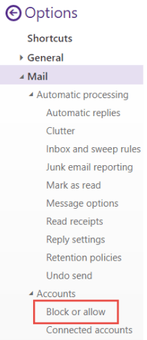 screenshot of outlook web account settings