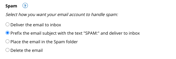 Spectrum spam filter options