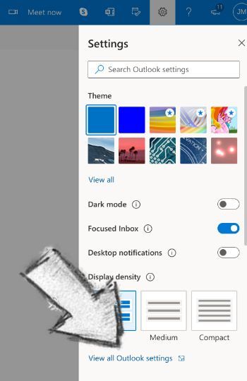 Outlook.com "view all settings" screenshot